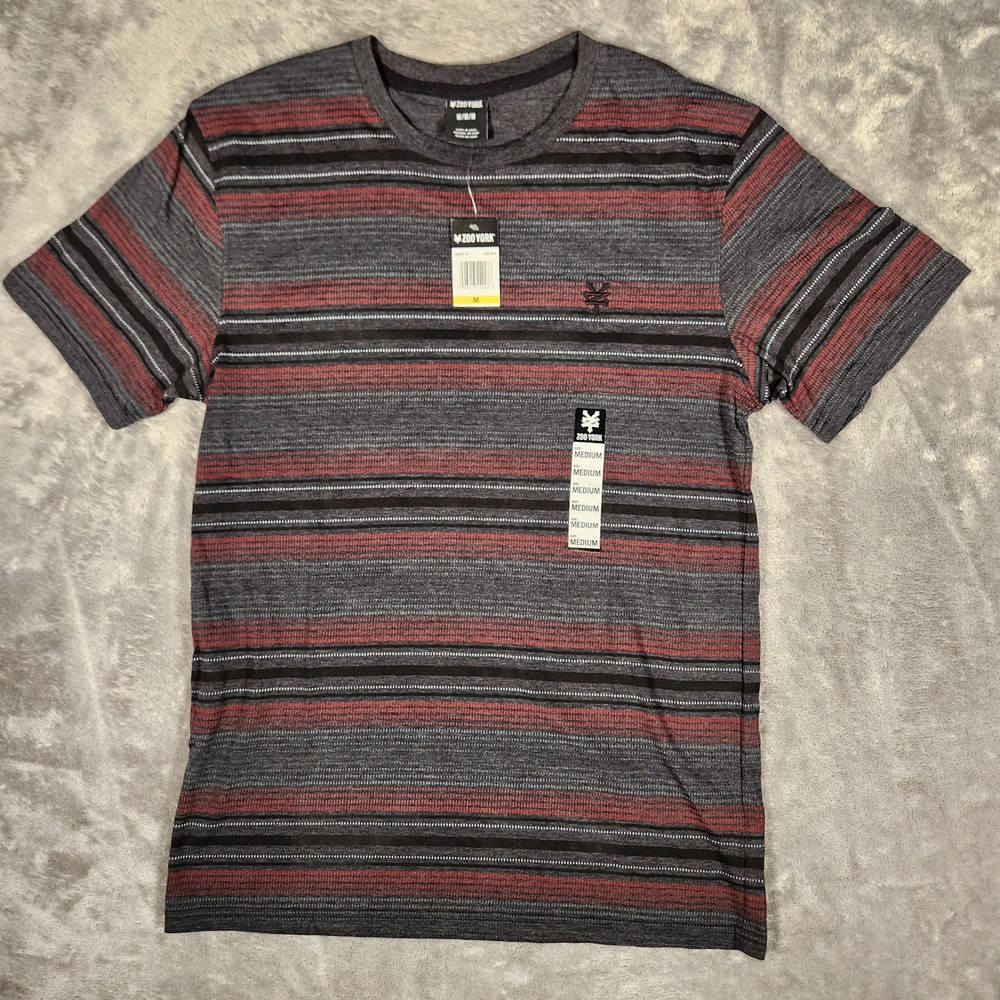 Zoo York T Shirt Mens Medium True Red Striped Short Sleeve Crew Neck NEW
